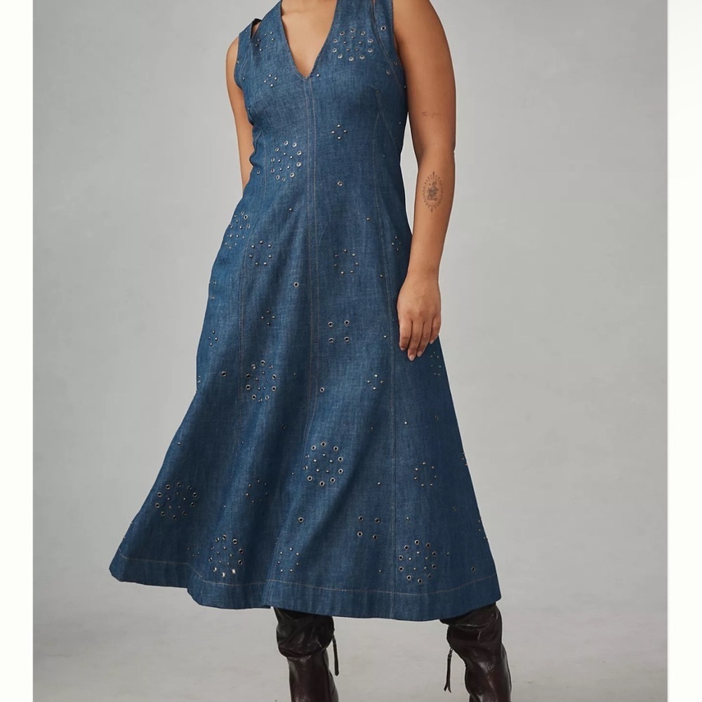 NEW - Grommet Denim Midi Dress - Size 12